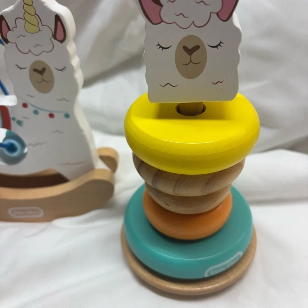 Little Tikes Wooden Critters Llama corn shape Stacking Toy Set & Busy beads